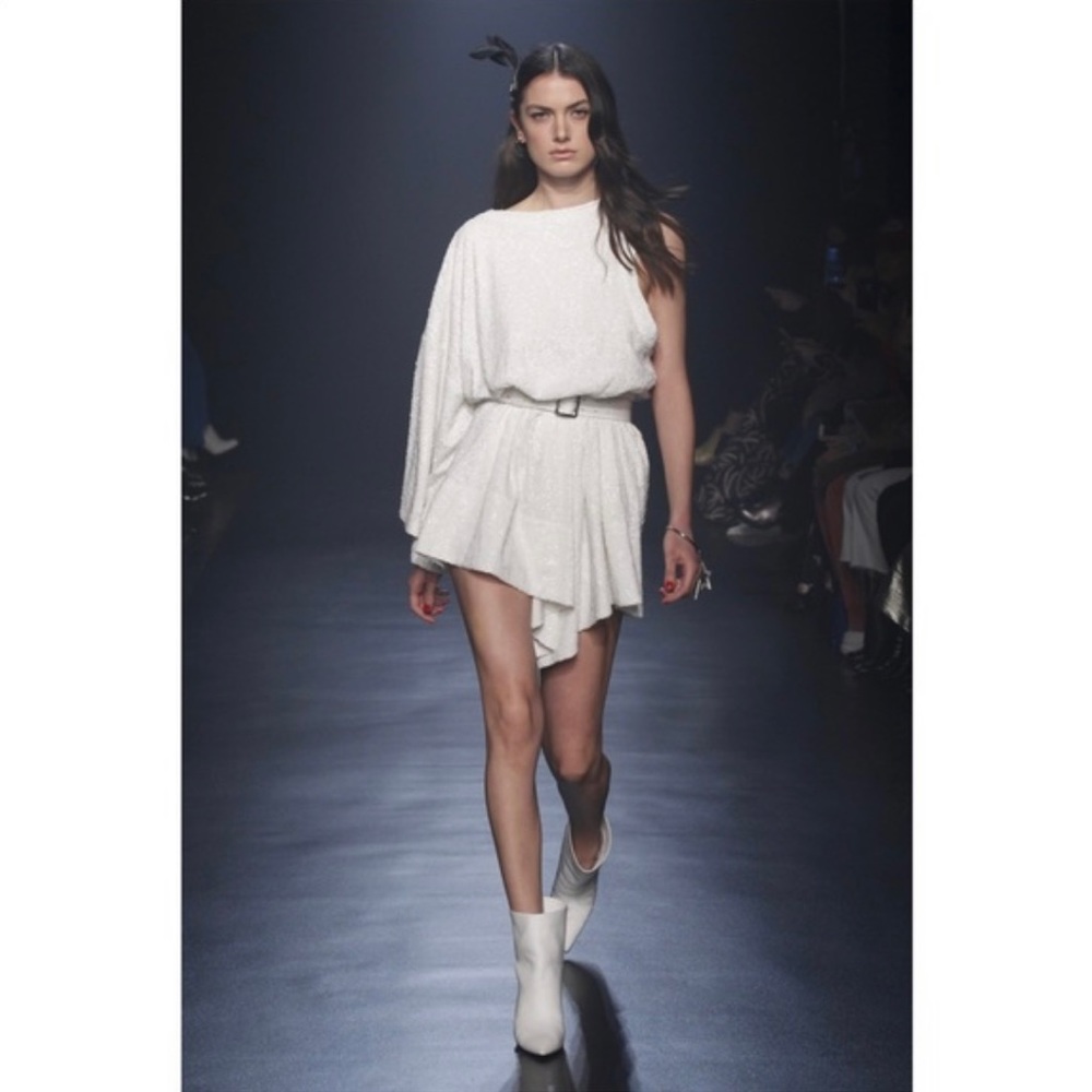 NWT Zadig & Voltaire White Sequin Asymmetric Mini Dress - L
